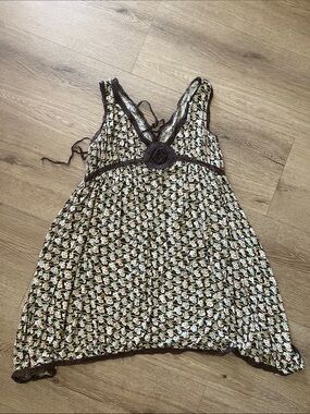 Free People Floral Mini Dress in Brown and Cream